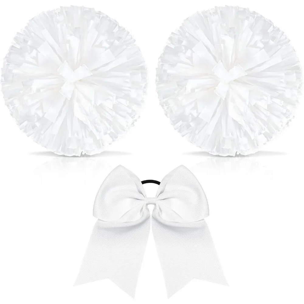 3 Pcs Cheerleading Pom Poms and Large Cheerleader Hair Bow Metallic Cheer Suppli - Picture 1 of 6